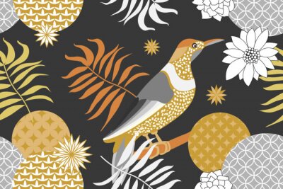 Papier peint à motif  Oiseaux et feuilles vintage