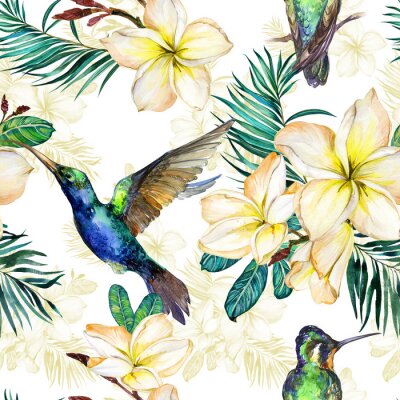 Papier peint à motif  Oiseaux et fleurs exotiques