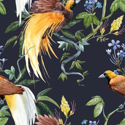 Papier peint à motif  Oiseaux et plantes tropicales