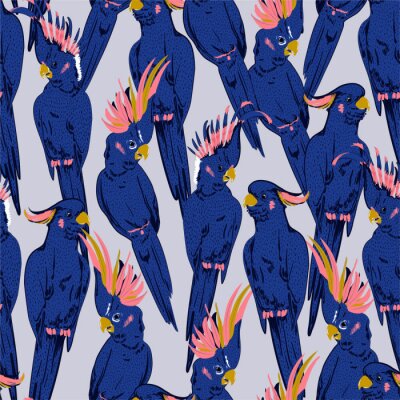 Papier peint à motif  Oiseaux exotiques cacatoès bleus
