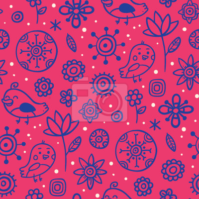 Papier peint à motif  Oiseaux Fleurs d'amour