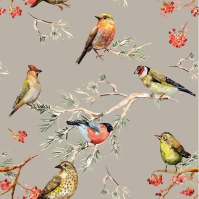 Papier peint à motif  Oiseaux forestiers et rowan