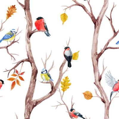 Papier peint à motif  Oiseaux sur l'arbre