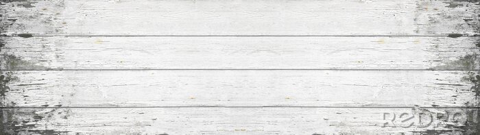 Papier peint à motif  Old white painted exfoliate rustic bright light wooden texture - wood background banner panorama long shabby