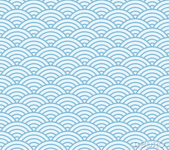 Papier peint à motif  Ondes symétriques bleues japonaises