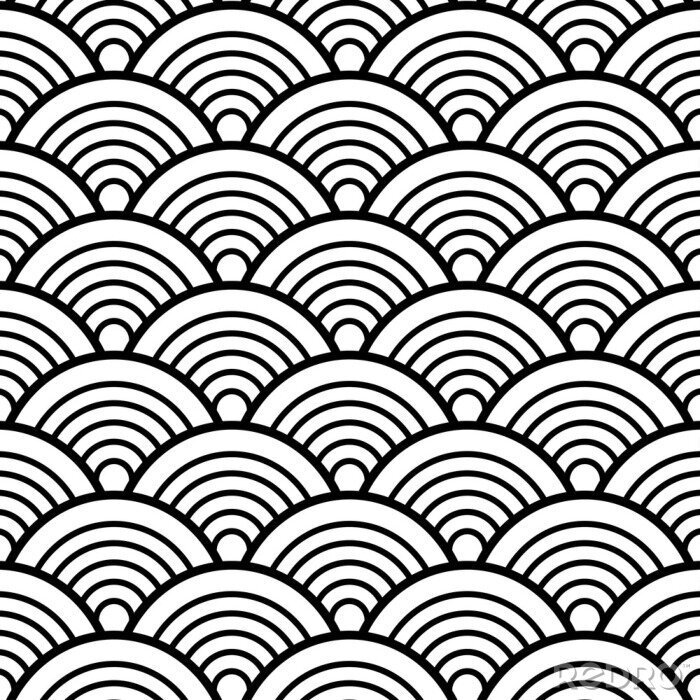 Papier peint à motif  Ondes symétriques noires et blanches