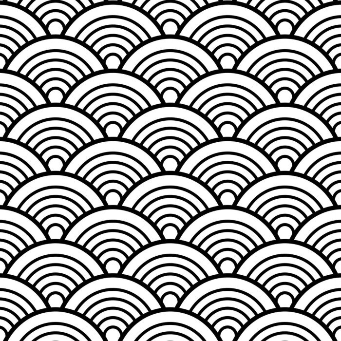 Papier peint à motif  Ondes symétriques noires et blanches