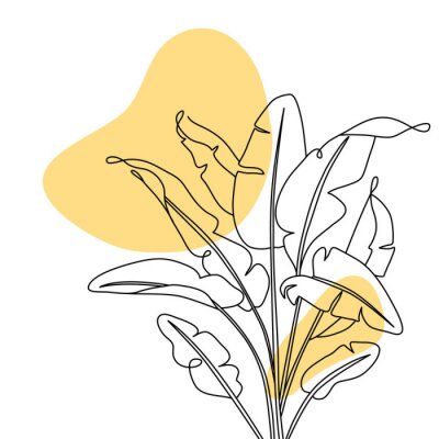 Sticker  One line drawing banana leaves. Modern continuous line art, aesthetic contour. Perfect for home decor such as posters, wall art, tote bag, t-shirt print, sticker, mobile case. Vector illustration