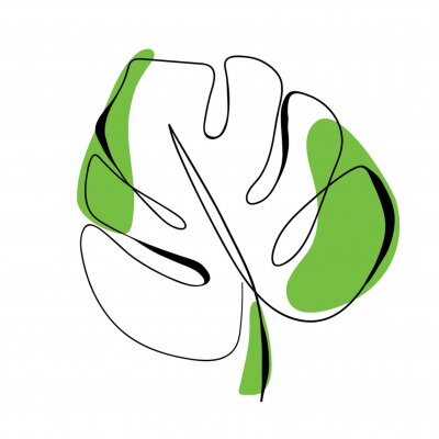 Sticker  One line drawing vector monstera leaf. Modern single line art, aesthetic contour. Perfect for home decor such as posters, wall art, tote bag, t-shirt print, sticker, mobile case, logo
