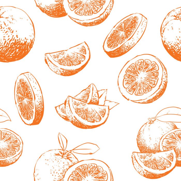 Papier peint à motif  Oranges esquissées entières et en morceaux