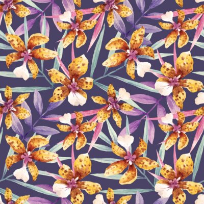 Papier peint à motif  Orchidée aquarelle fleurs motif vecteur tropical