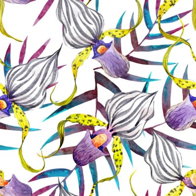 Papier peint à motif  Orchidée aquarelle fleurs motif vecteur tropical