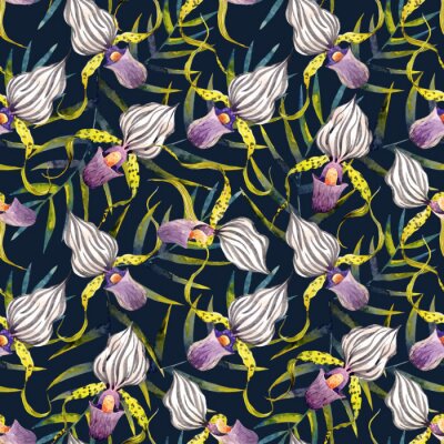 Papier peint à motif  Orchidée aquarelle fleurs motif vecteur tropical