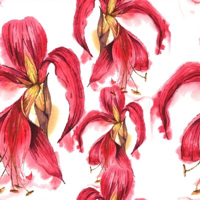 Papier peint à motif  Orchidées roses version aquarelle