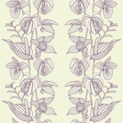 Papier peint à motif  Orchidées style ornemental