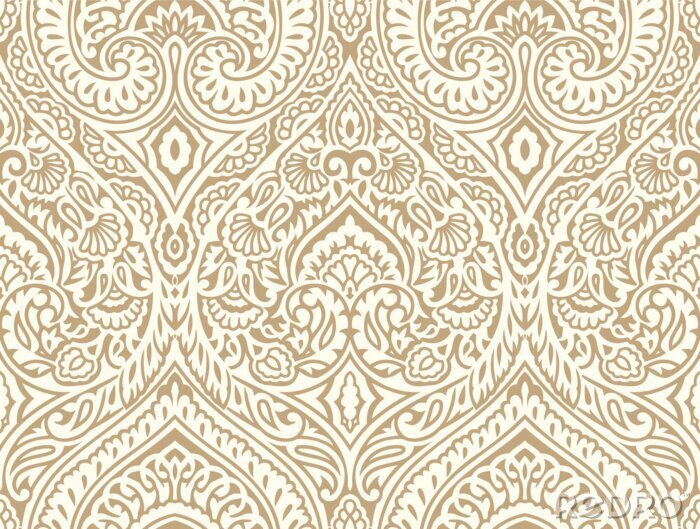 Papier peint à motif  Ornement floral traditionnel dans une teinte imitation or
