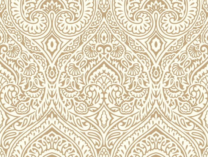 Papier peint à motif  Ornement floral traditionnel dans une teinte imitation or