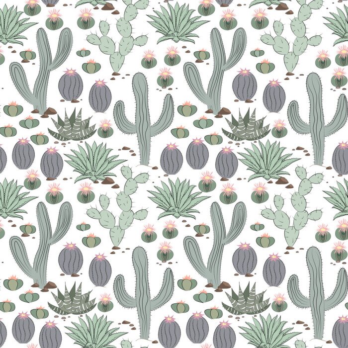 Papier peint à motif  Ornement succulent tiré par la main avec le cactus.