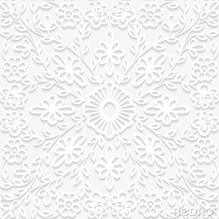 Papier peint à motif  Ornements floraux blancs
