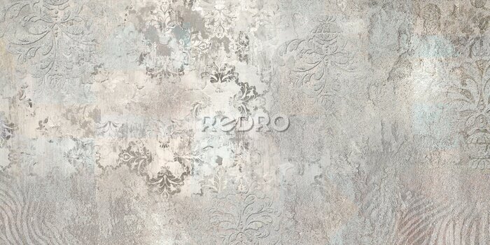 Papier peint à motif  Ornements sur texture de béton en gris