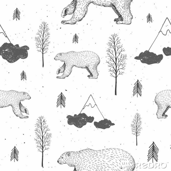 Papier peint à motif  Ours dans la forêt de montagne