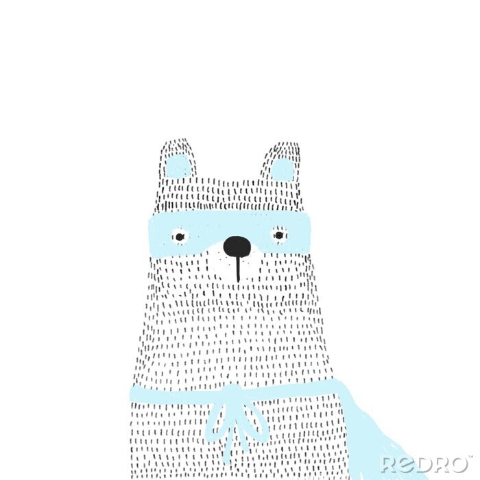 Papier peint à motif  Ours en peluche monochrome dans un bandeau sur les yeux