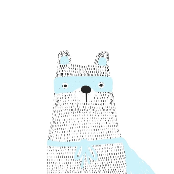 Papier peint à motif  Ours en peluche monochrome dans un bandeau sur les yeux