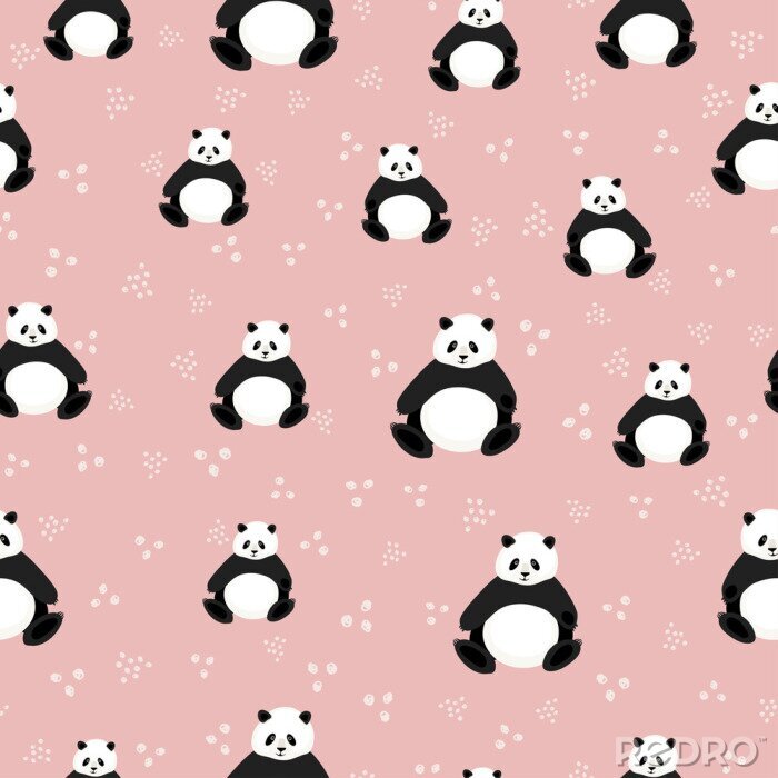 Papier peint à motif  Ours panda sur fond rose