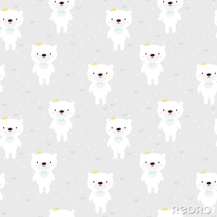 Papier peint à motif  Oursons blancs sur un fond gris