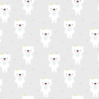 Papier peint à motif  Oursons blancs sur un fond gris