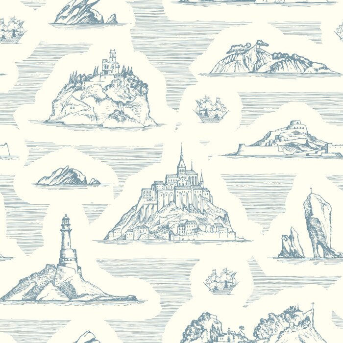 Papier peint à motif  Palais à la montagne vintage