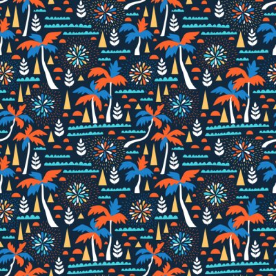 Papier peint à motif  Palmiers abstraits et formes géométriques