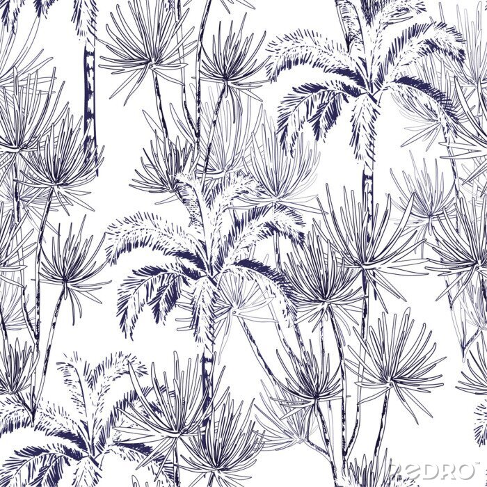 Papier peint à motif  Palmiers tropicaux esquissés