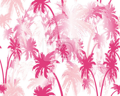Papier peint à motif  Palmiers tropicaux roses