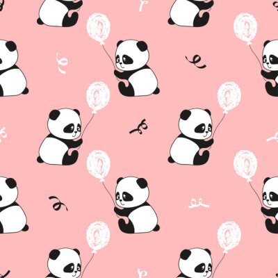 Panda avec un ballon sur un fond rose