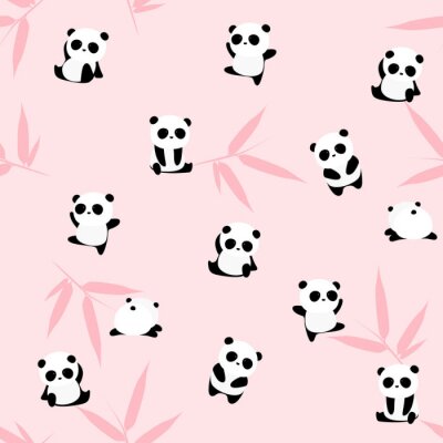 Papier peint à motif  Panda parmi les feuilles de bambou roses