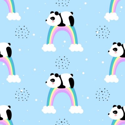 Papier peint à motif  Panda sur un arc-en-ciel coloré