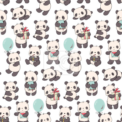 Papier peint à motif  Pandas Avec Cadeaux
