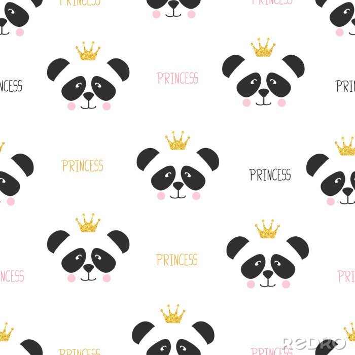 Papier peint à motif  Pandas avec des couronnes