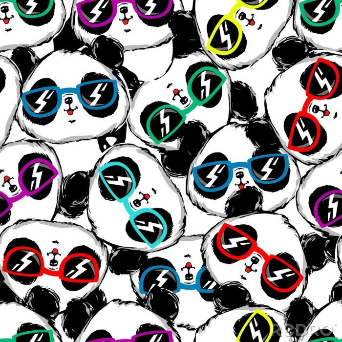Papier peint à motif  Pandas dans des verres colorés