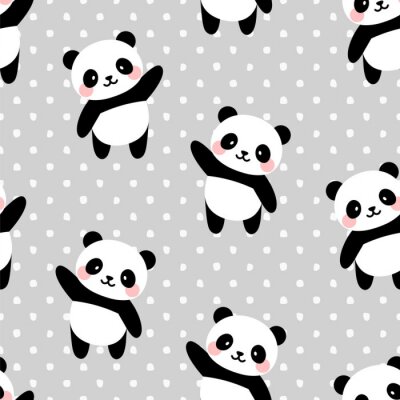 Papier peint à motif  Pandas de style scandinave sur fond gris