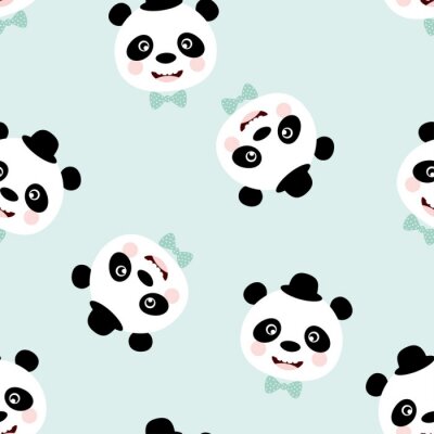 Papier peint à motif  Pandas drôles en chapeaux