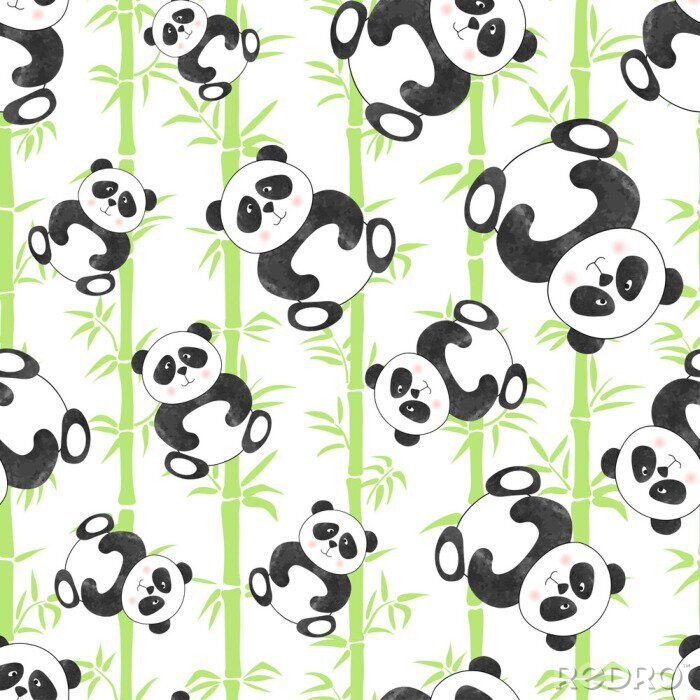 Papier peint à motif  Pandas et bambous verts
