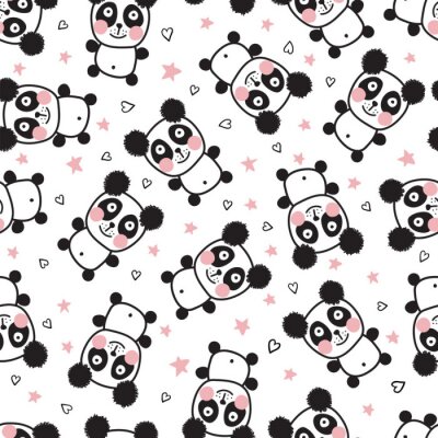 Papier peint à motif  Pandas et étoiles roses pour enfants