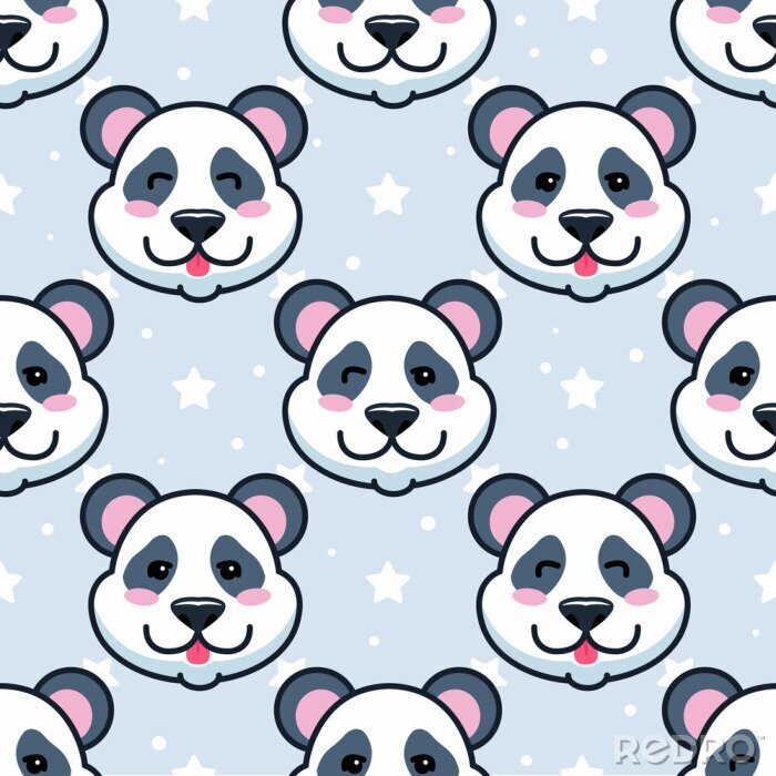 Papier peint à motif  Pandas heureux parmi les étoiles