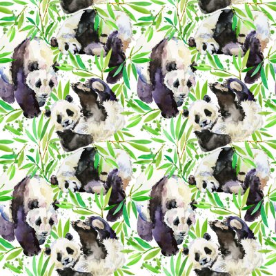 Pandas sur fond de feuillage vert