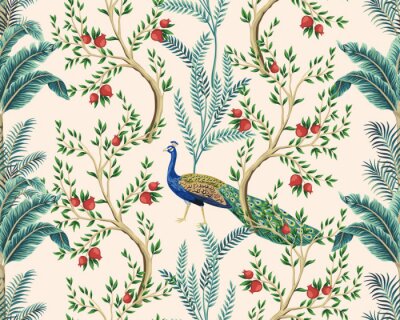 Papier peint à motif  Paons, grenades et palmiers