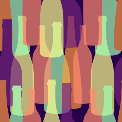 Papier peint à motif  Papier de modèle sans couture avec différentes bouteilles de vin colorés en forme. Illustration de Design plat