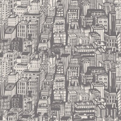 Papier journal de conception vintage dessiné à la main modèle sans soudure avec grande ville. Vecteur, Illustration, NYC, architecture, gratte-ciel, megapolis, bâtiments, centre ville