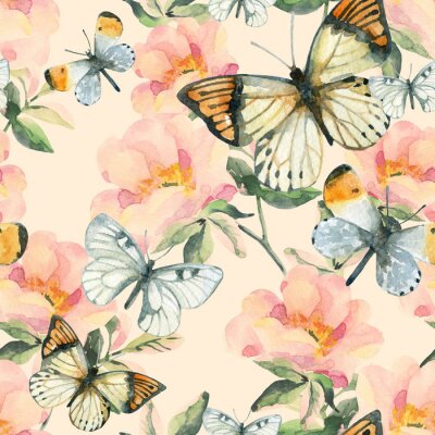 Papier peint à motif  Papillon sur une fleur aux couleurs pastel